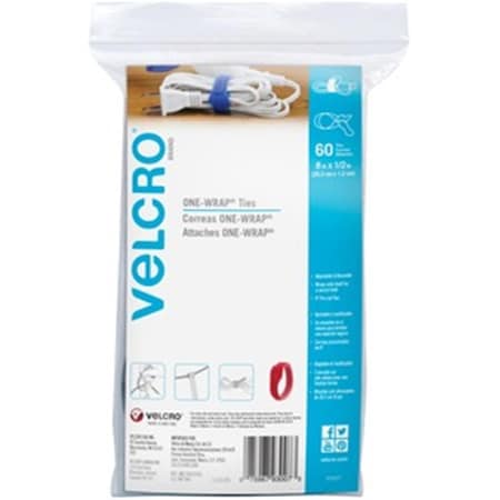 Velcro Brand cloth hook and eye VEK93007 8 x 0.5 in. Reusable Tie - Pack of 60 VEK93007